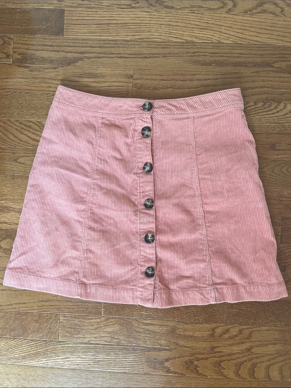 Pink Button-Front Corduroy Mini Skirt